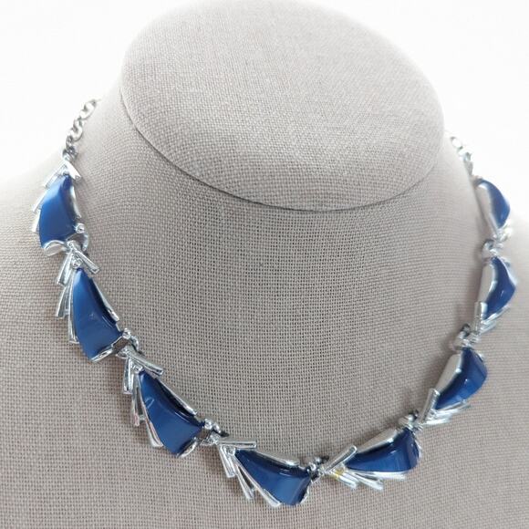 Vintage Arthur Pepper ART Thermoset Blue Silver Tone Choker Style Necklace - Picture 2 of 4